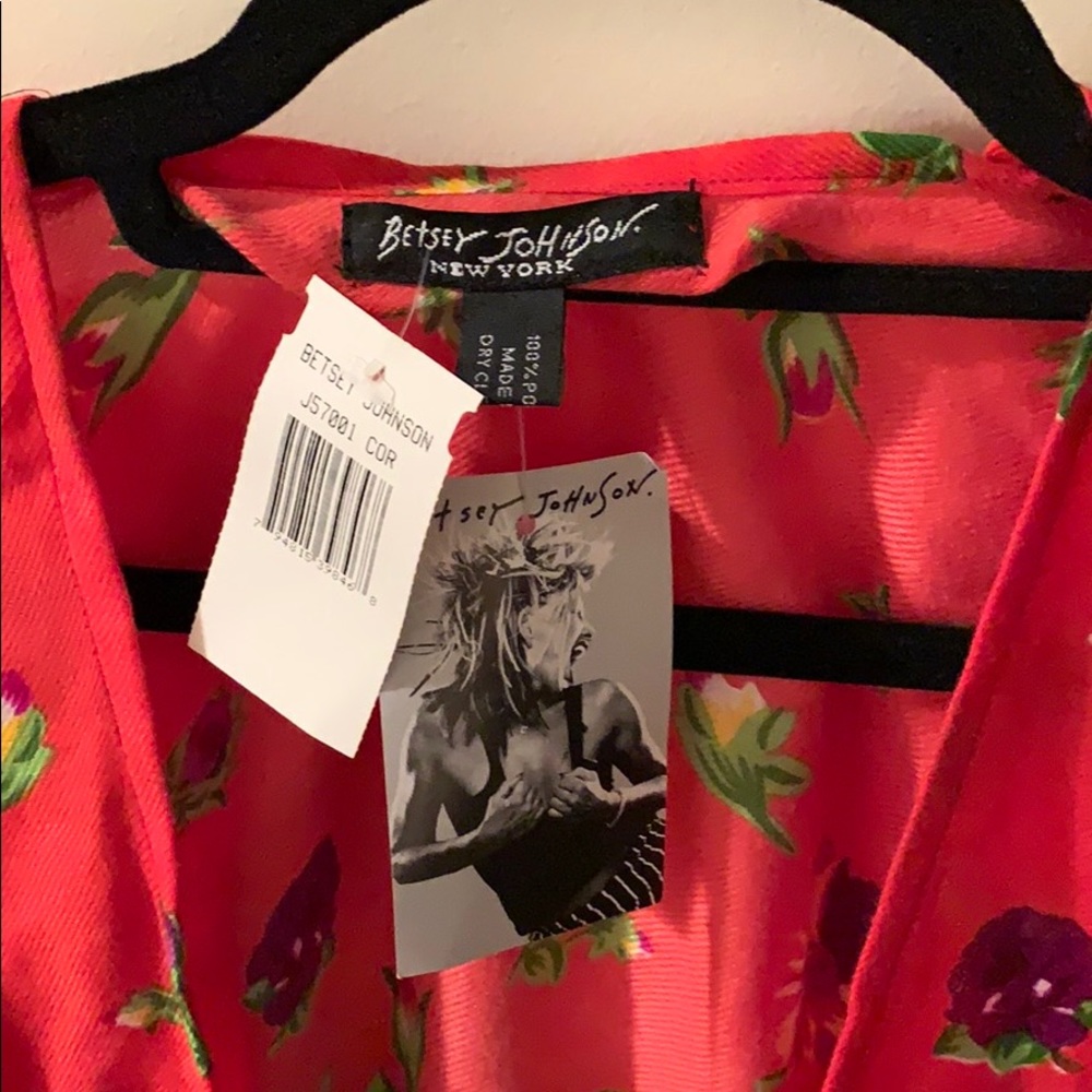 Betsey Johnson Orange & Purple floral wrap top - Picture 2 of 10